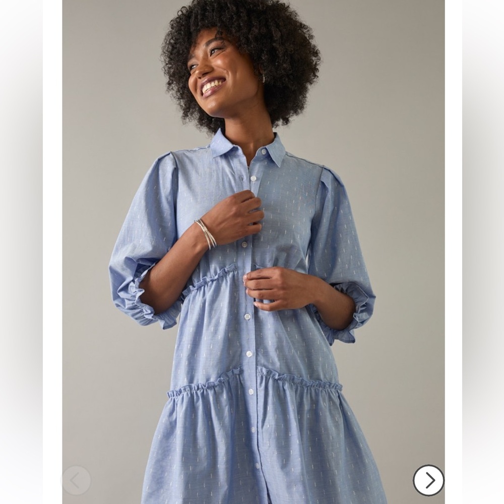 FRANCESCAS Mi Ami Light Blue Mini Dress Babydoll Denim Style Ruffled Tiered M
